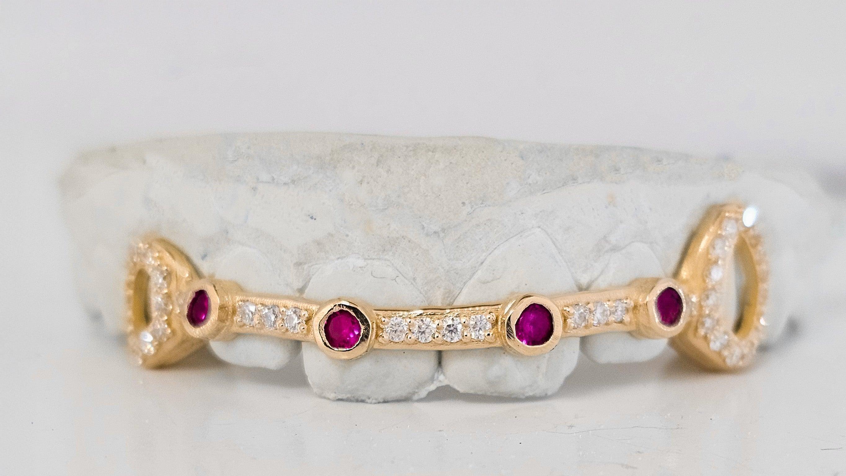 6 Top Teeth Iced Out Ruby Bar Grillz DQ1033