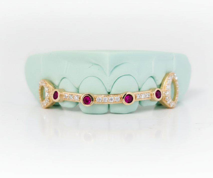 6 Top Teeth Iced Out Ruby Bar Grillz DQ1033