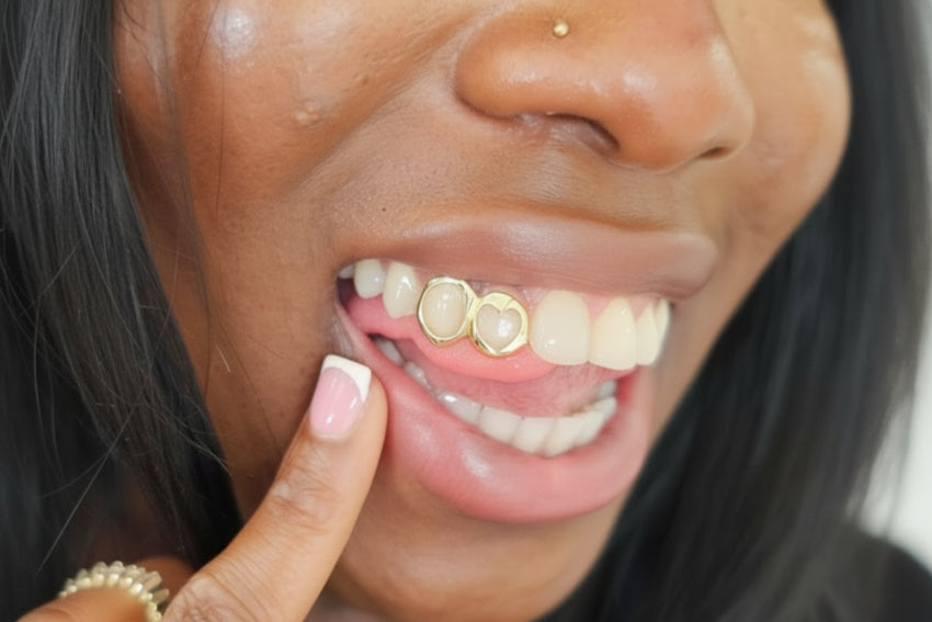 Open Face Heart Grillz Top 2 pc - Gold Teeth America
