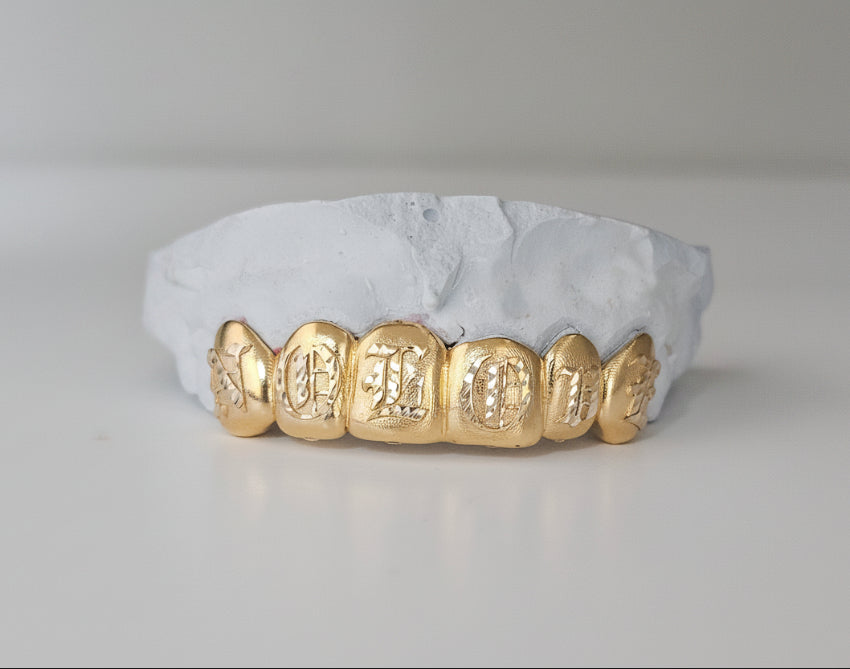 Gold Grillz with Diamond-Cut NAME DQ1037