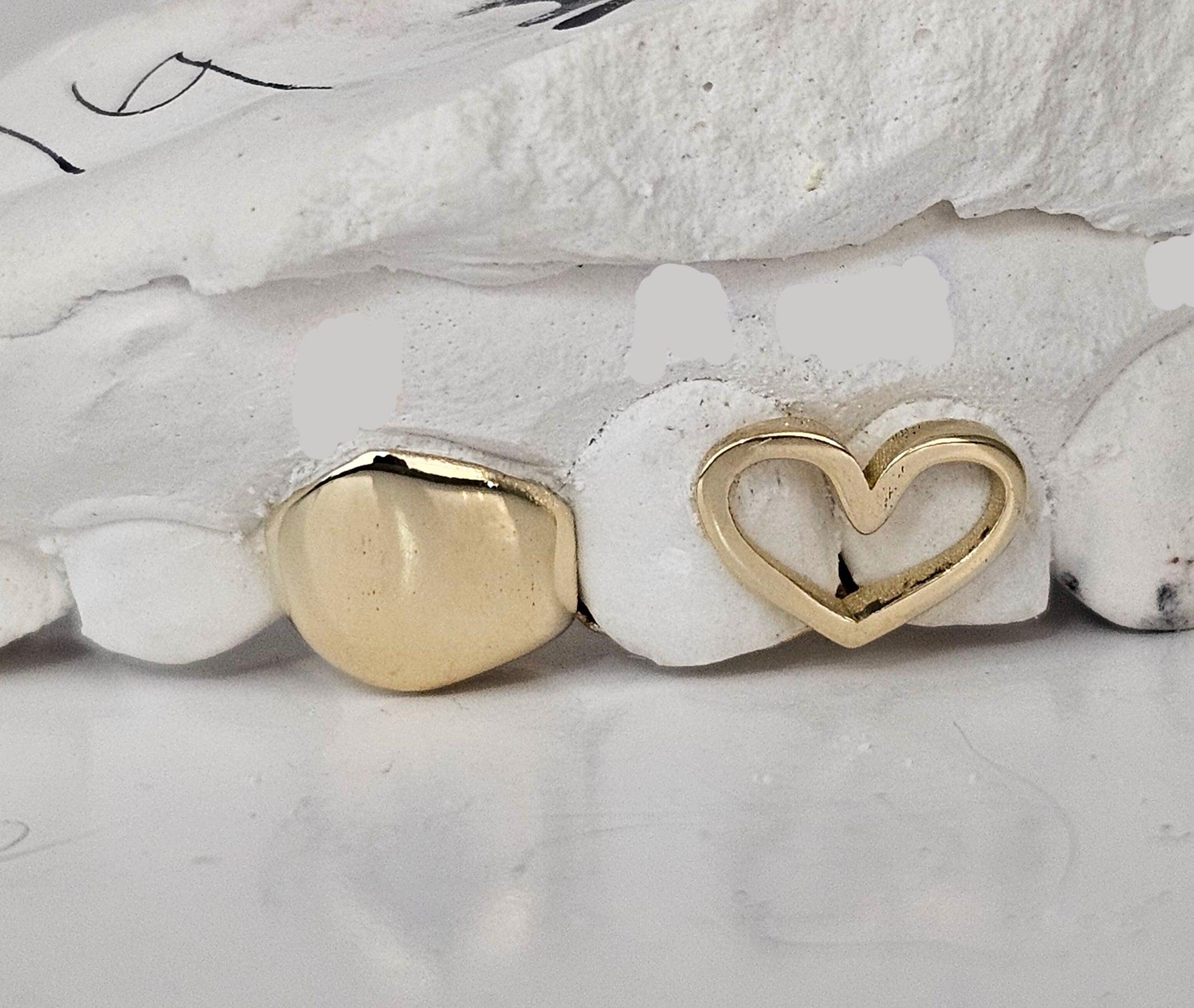 Gold Heart Cut-Out & Solid Cap Grillz