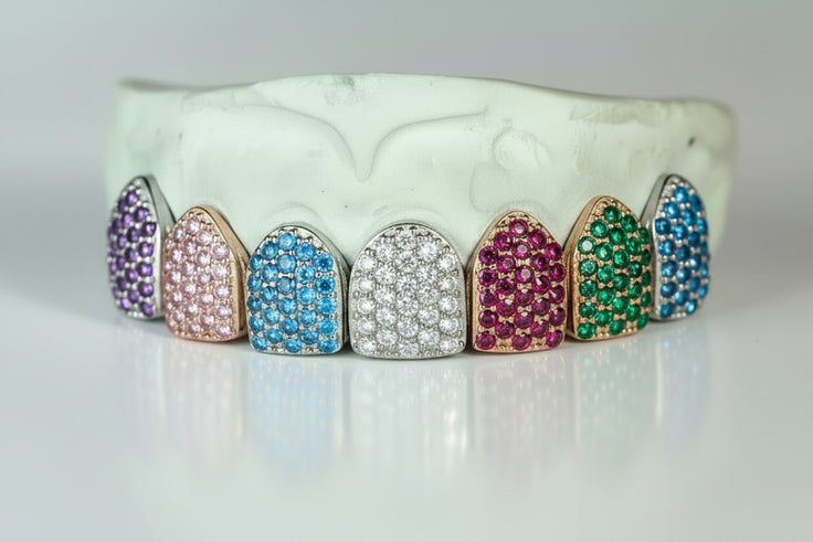 Custom Gemstone Grillz – Premium Gold with Ruby Gemstones DQ1041