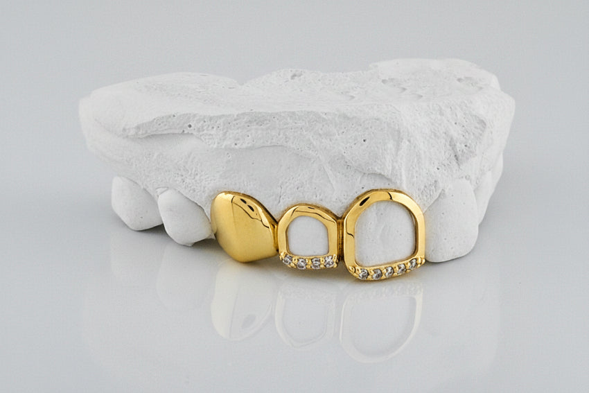 2 Open Face With Si Diamond | 1 Solid Gold Tooth DQ1040