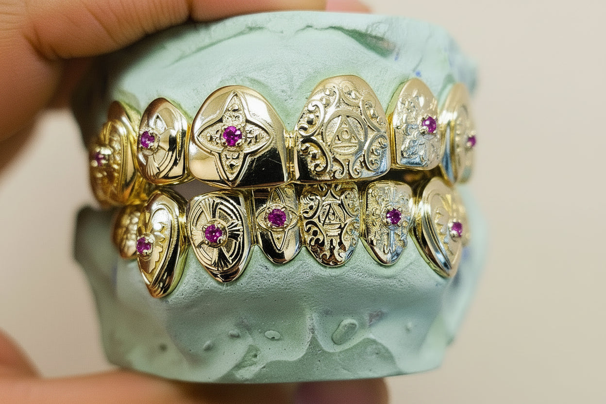 Gold Grillz With Custom Theme Design - DQ1060 Gem
