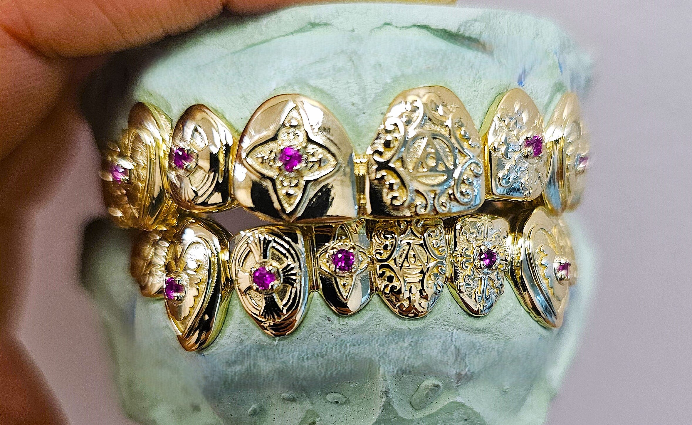 Gold Grillz With Custom Theme Design - DQ1060 Gem