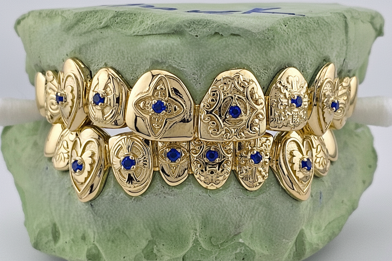 Gold Grillz With Custom Theme Design - DQ1060 Gem
