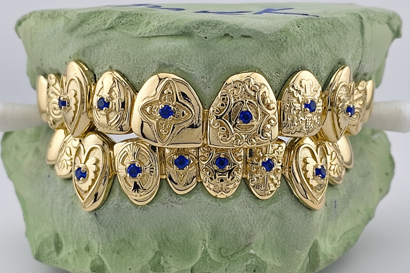 Gold Grillz With Custom Theme Design - DQ1060 Gem