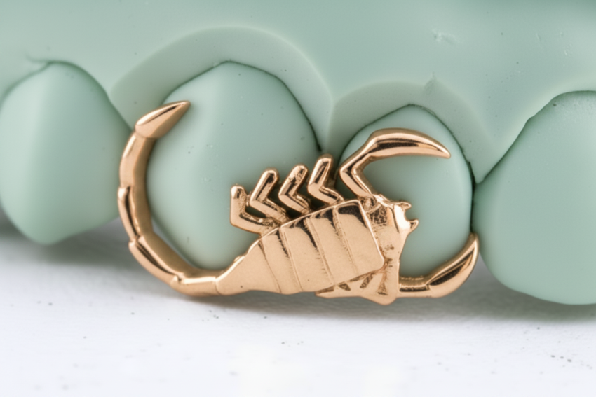 Scorpion (scorpio) Grillz Sitting On 2 Teeth