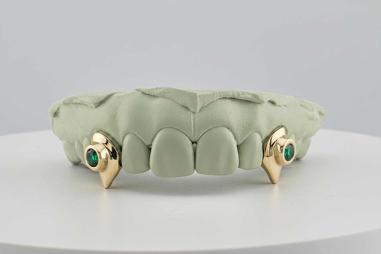 2 Set Fang Grillz with a Jumbo Gem- DQ1009G