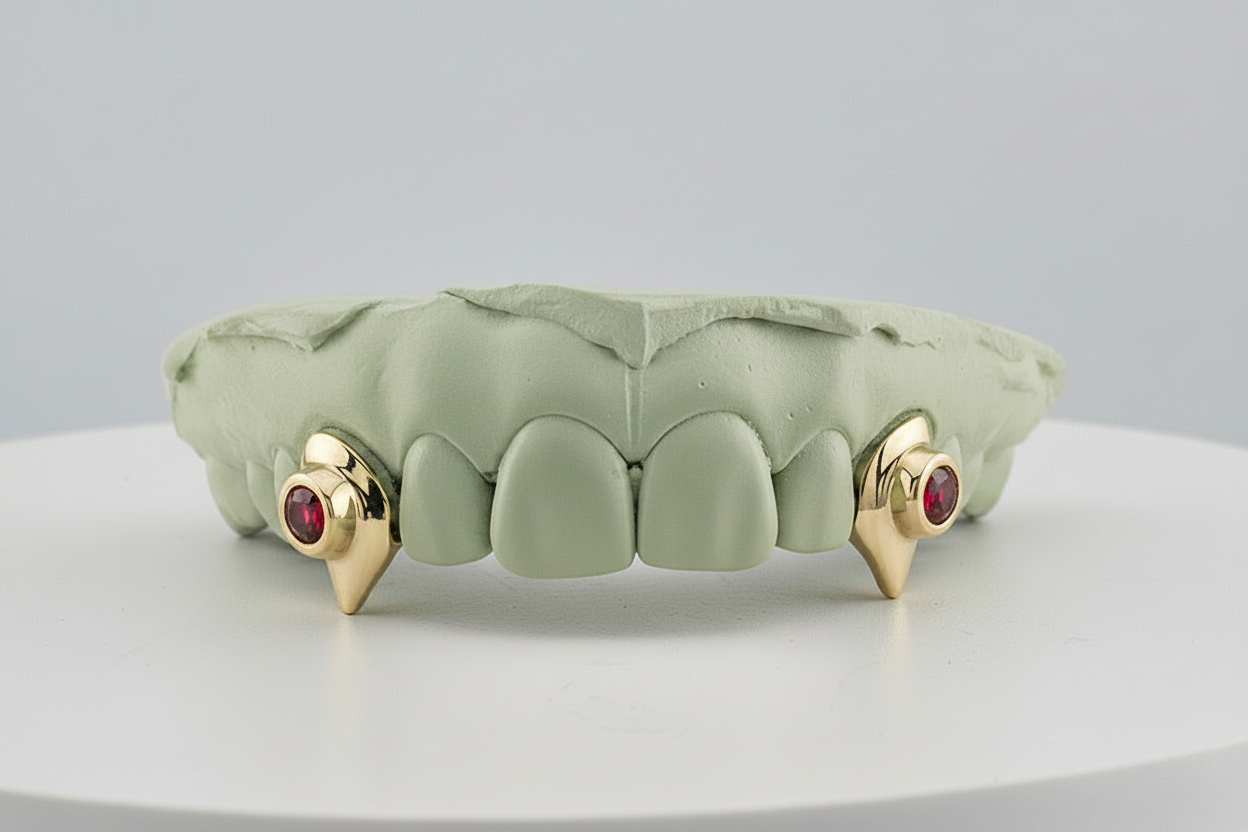 2 Set Fang Grillz with a Jumbo Gem- DQ1009G