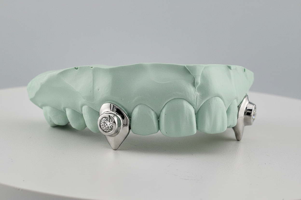 2 Set Fang Grillz with a Jumbo Gem- DQ1009G