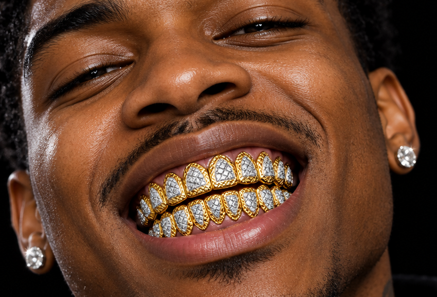 2Tone Diamond Cut Gold Grillz - DQ1012C