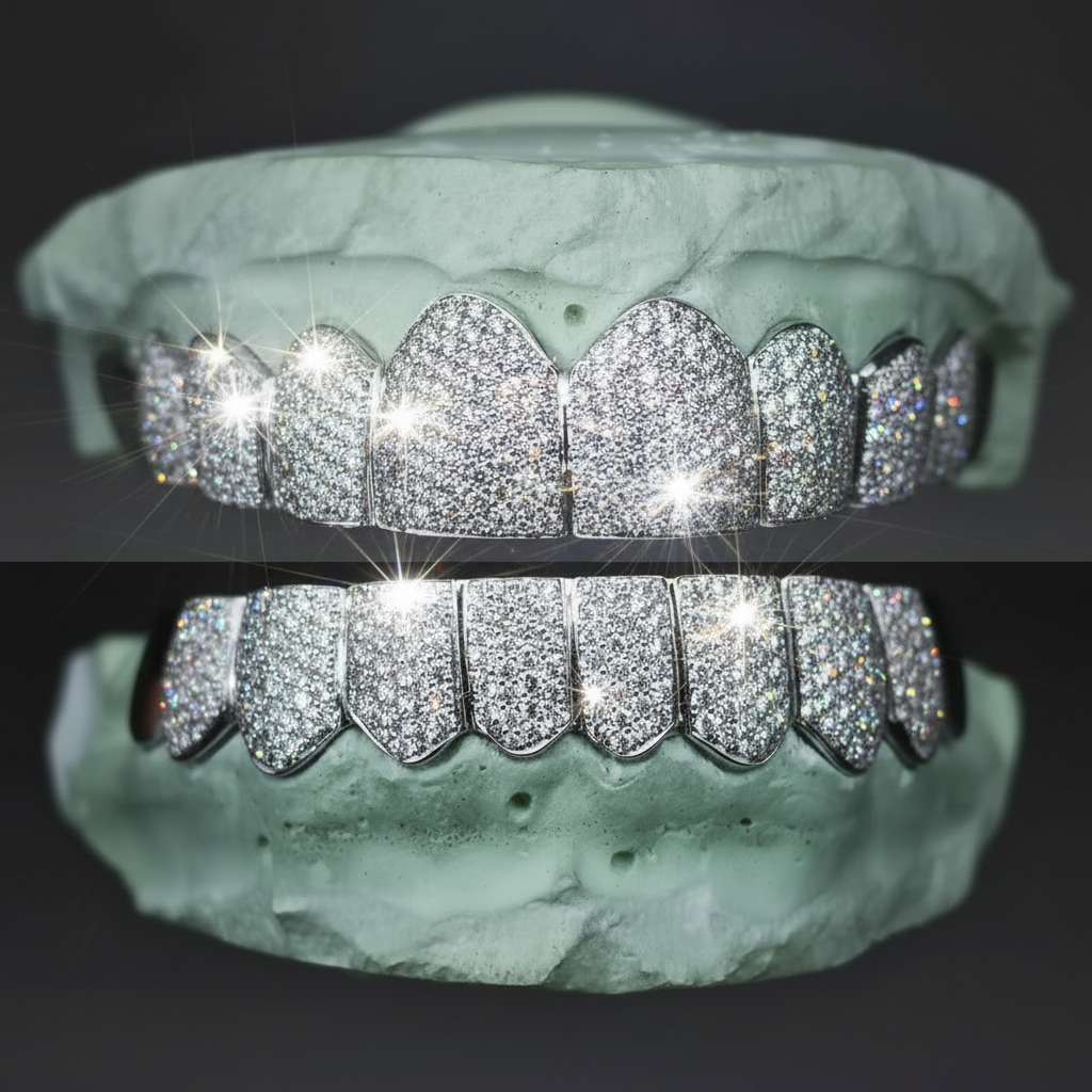VVS Natural Diamond Honeycomb Set Grillz: Luxury for Your Smile DQ1043