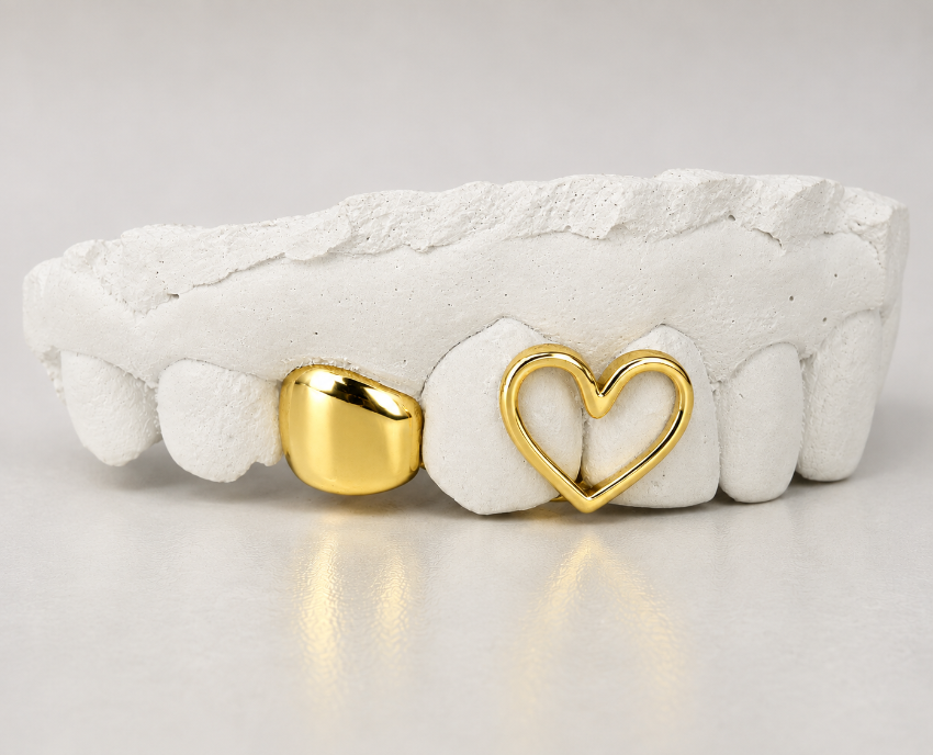 Gold Heart Cut-Out & Solid Cap Grillz DQ1029
