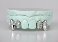 Silver Moissanite 4-Piece Grillz with Extended Fangs DQ1036