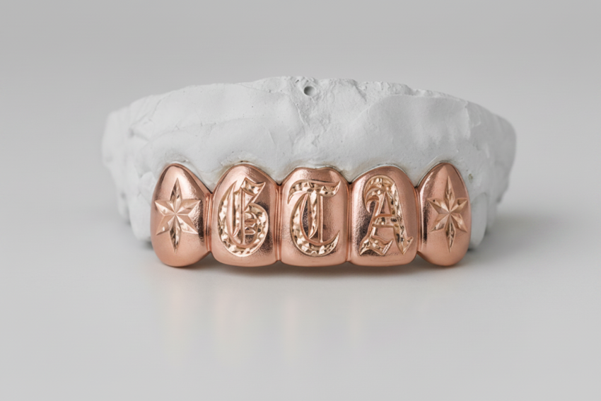 Gold Grillz with Diamond-Cut NAME DQ1037
