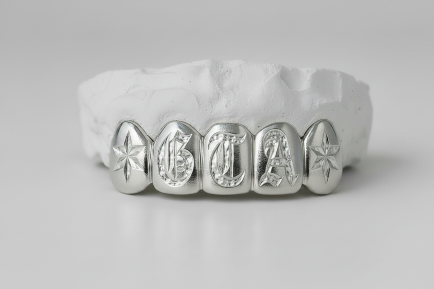 Gold Grillz with Diamond-Cut NAME DQ1037