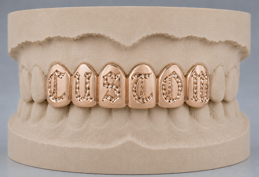 Gold Grillz with Diamond-Cut NAME DQ1037