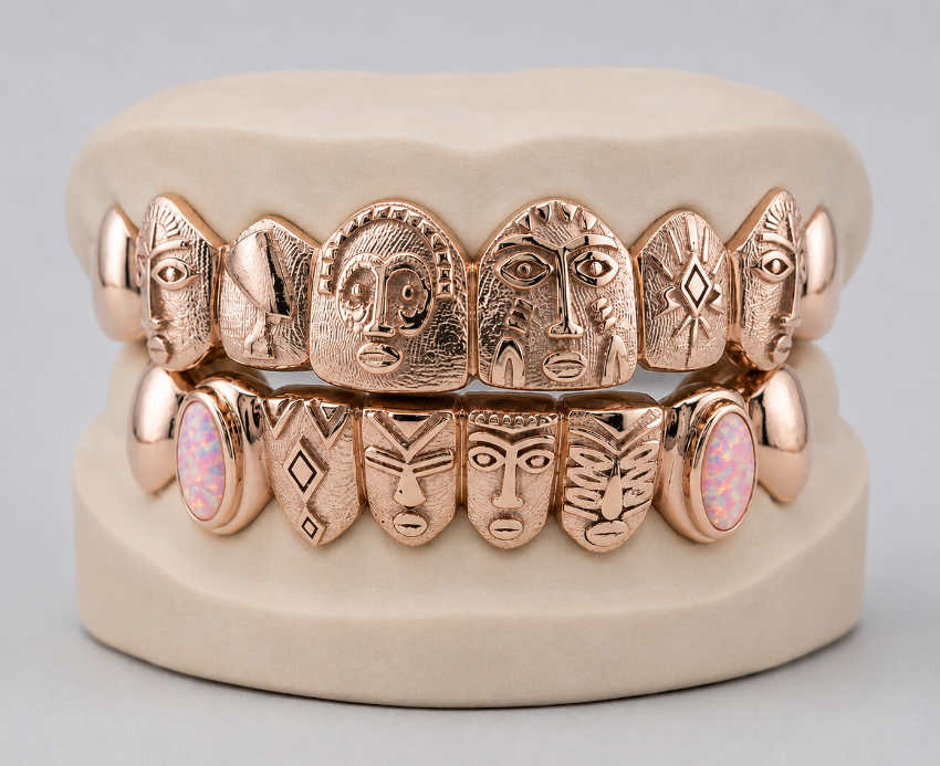 Gold Grillz With Custom Theme Design - DQ1060