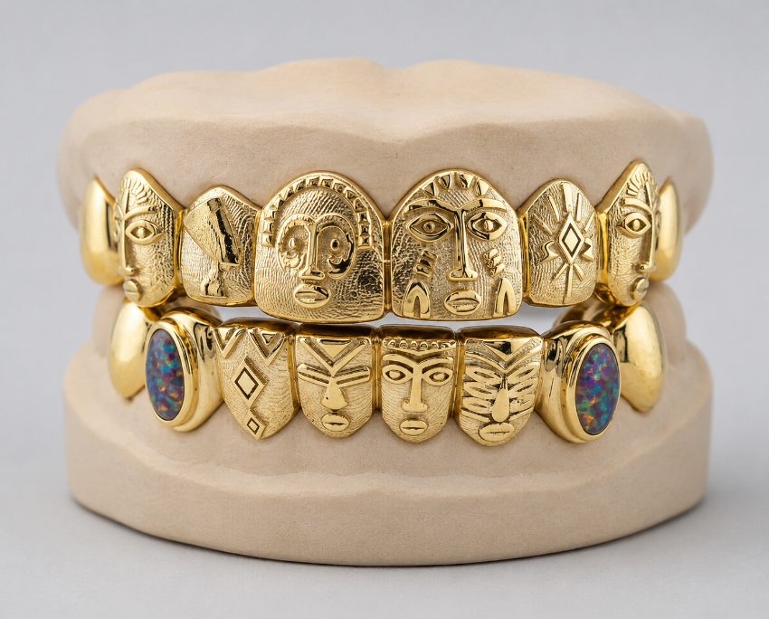 Gold Grillz With Custom Theme Design - DQ1060