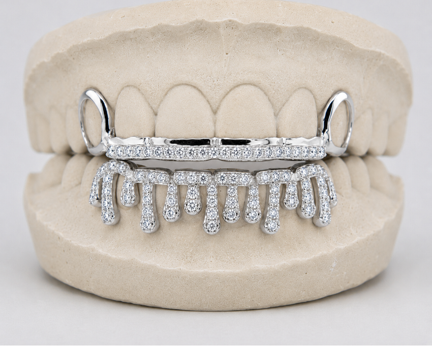 Alexis Edition; Drip & Rail Moissanite Gold Grillz – DQ1059