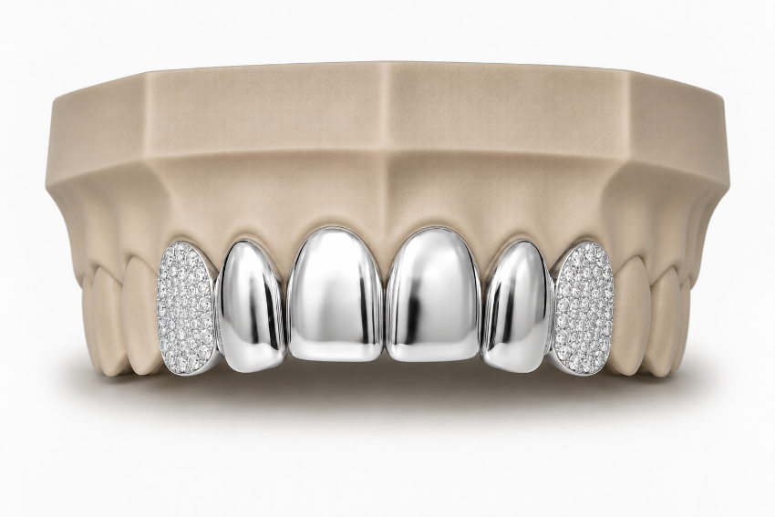 6Pack Grillz, 4 Solid Gold | 2 Iced out Fangs DQ1039