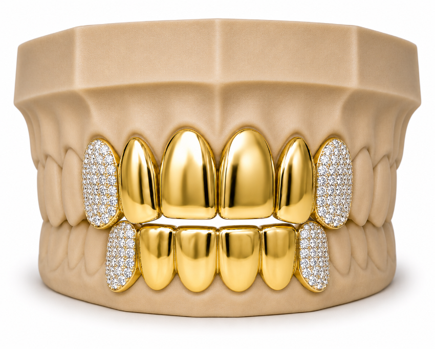 6Pack Grillz, 4 Solid Gold | 2 Iced out Fangs DQ1039
