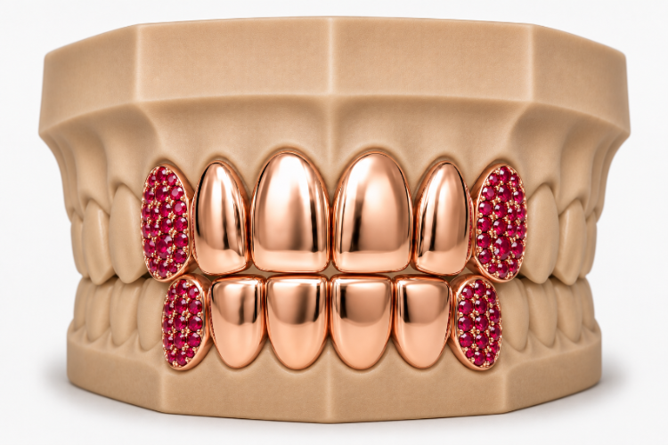 6Pack Grillz, 4 Solid Gold | 2 Iced out Fangs DQ1039