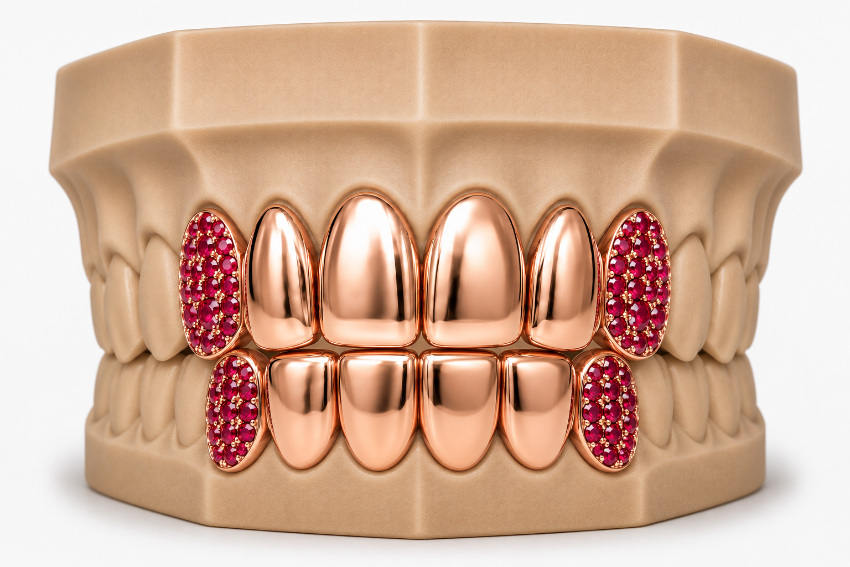 6Pack Grillz, 4 Solid Gold | 2 Iced out Fangs DQ1039