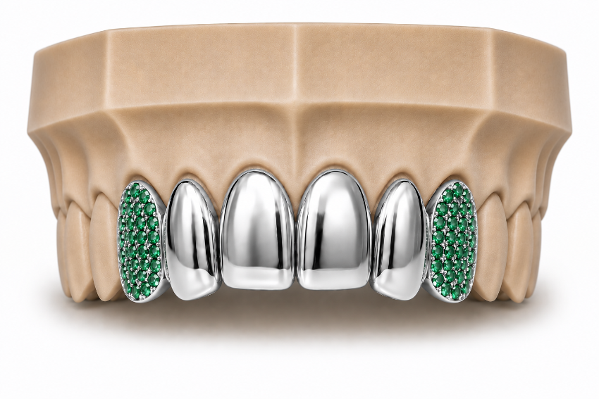 6Pack Grillz, 4 Solid Gold | 2 Iced out Fangs DQ1039