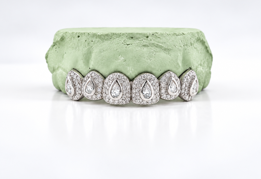 VVS Moissanite Honeymoon Set with Teardrop Center Grillz