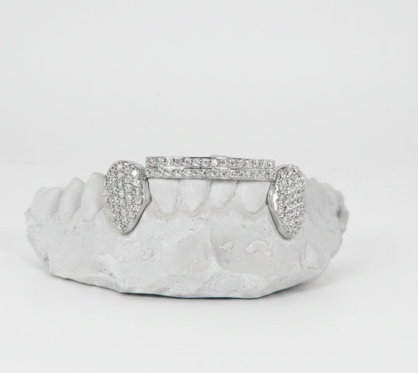 Silver Moissanite Double Bar Grillz DQ1052