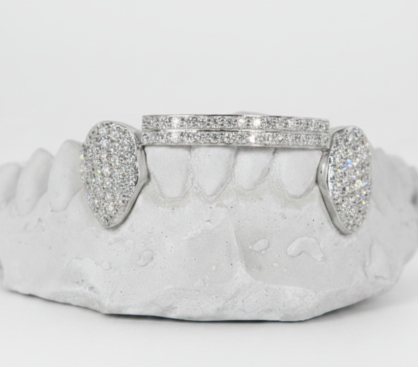 Silver Moissanite Double Bar Grillz DQ1052