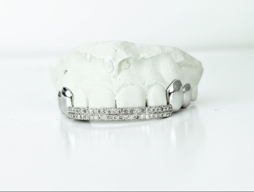 Silver Moissanite Double Bar Grillz DQ1052