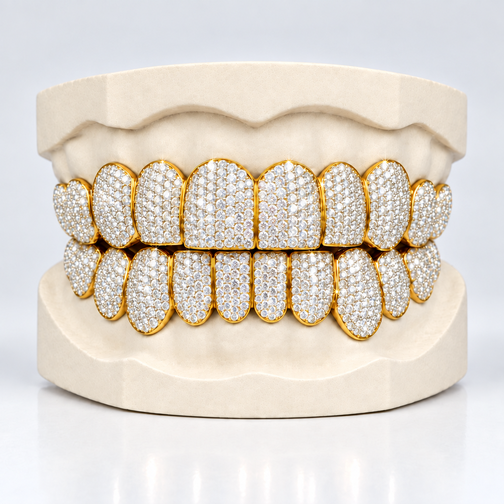 VVS Natural Diamond Honeycomb Set Grillz: Luxury for Your Smile DQ1043