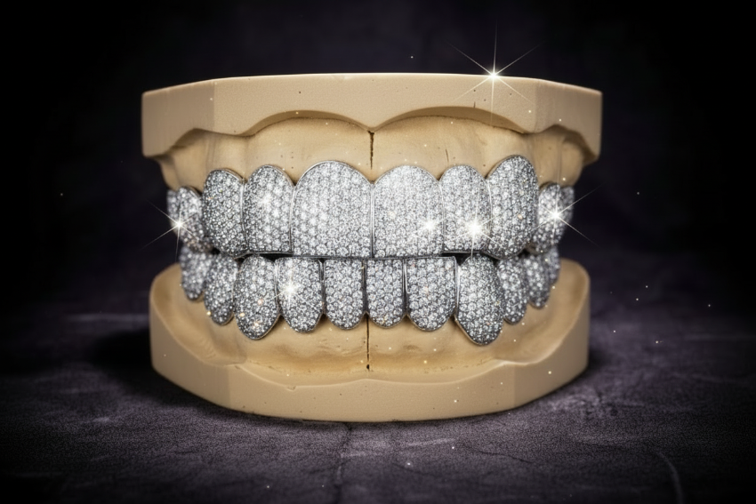 VVS Natural Diamond Honeycomb Set Grillz: Luxury for Your Smile DQ1043