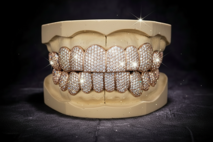 VVS Natural Diamond Honeycomb Set Grillz: Luxury for Your Smile DQ1043